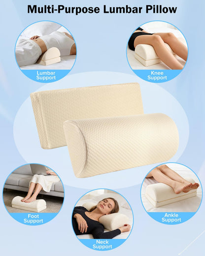 Lumbar Support Pillow for Bed for Back Pain Relief | Adjustable Lower Back Pillow for Sleeping, Memory Foam Back Support Pillow for Side & Back Sleepers, Washable Cover