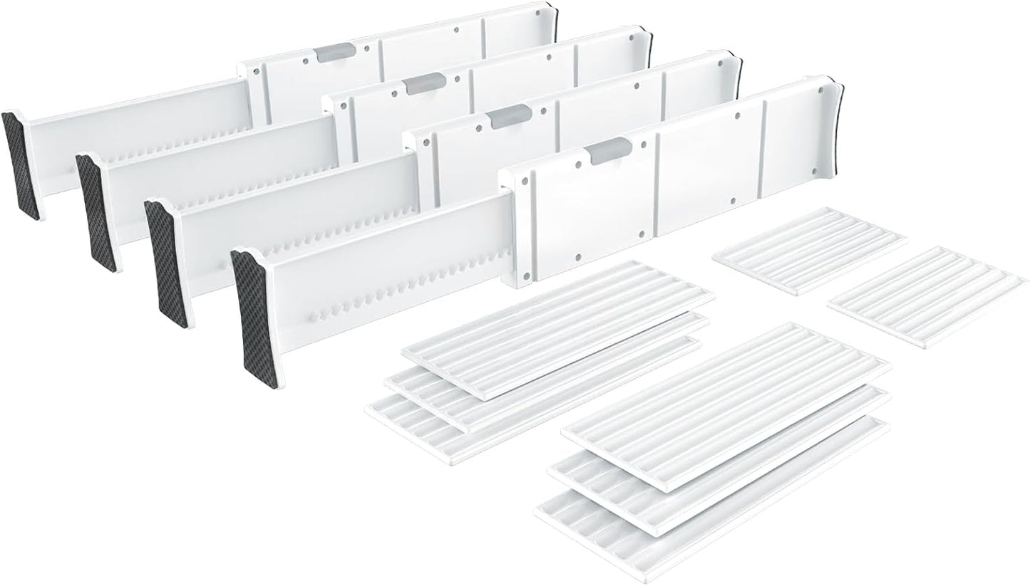 KABUM Upgrade Adjustable Drawer Divider Organizer(2.8 * 11.7-18.5") | Expandable Organization for Home, Office,2.8" High Expandable from 11.7" to 18.5",4 Dividers with 6 Long and 2 Short Inserts