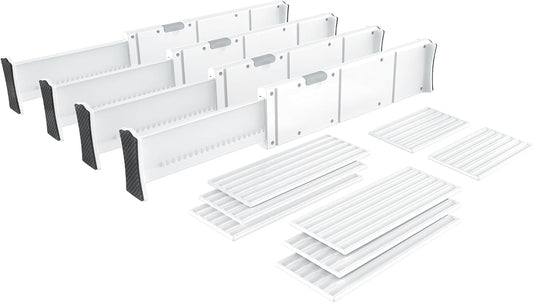 KABUM Upgrade Adjustable Drawer Divider Organizer(2.8 * 11.7-18.5") | Expandable Organization for Home, Office,2.8" High Expandable from 11.7" to 18.5",4 Dividers with 6 Long and 2 Short Inserts