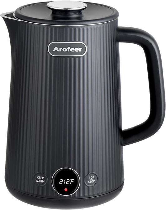 Arofeer® Electric Kettle Temperature Control, 1.7L Stainless Steel Electric Tea Kettle with LED Display, 5 Presets, 4-Hour Keep Warm, Fast Boil Hot Water Kettle for Tea, Coffee & Oatmeal, Black