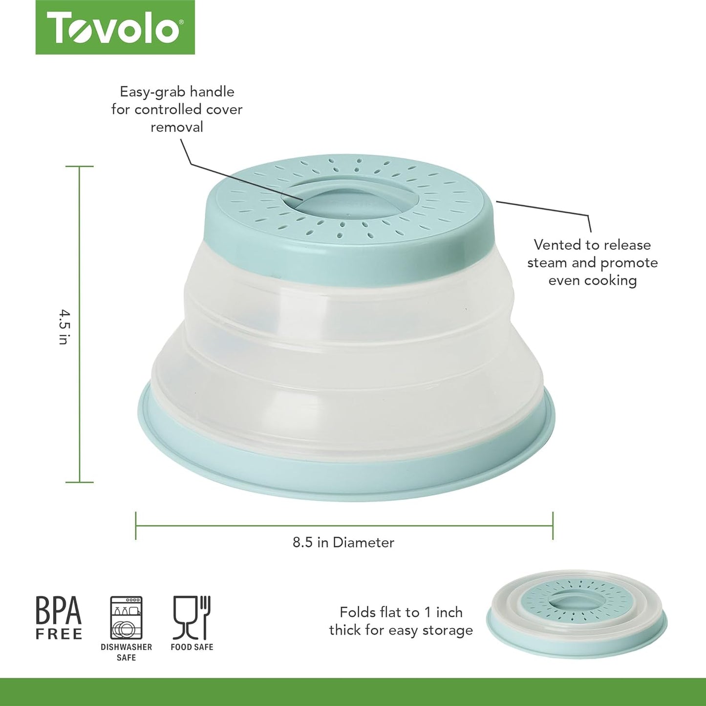 Tovolo Microwave Splatter Cover for Food, Large (Charcoal) - Collapsible & Vented Silicone Splatter Guard Lid - Microwave Plate & Dish Cover with Handle - BPA-Free Kitchen Gadget for Meal Prep