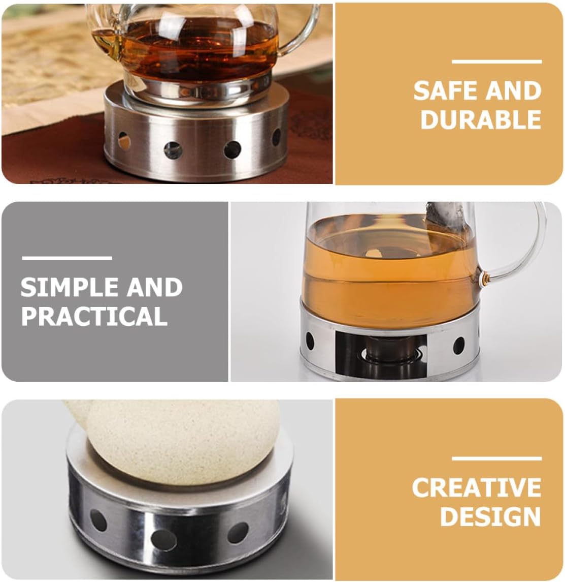 Stainless Steel Tea Pot Heater with Glass Warmer Base, Hollow Teapot Warmer for Office and Home, Portable Teapot Heating Stand with Candle Holder for Tea Accessories