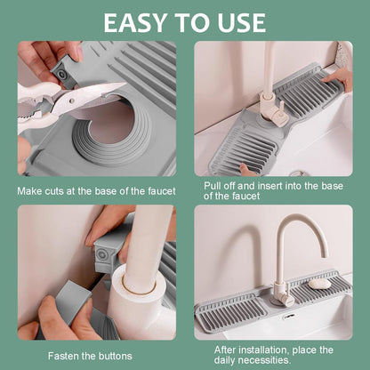 24 Inch Upgraded Draining Mat Folding faucet Mat for Bathroom Sink Splash Guard 7° Slope with Button Lock Water Draining Pad for Kitchen Bathroom Bar(Pink)
