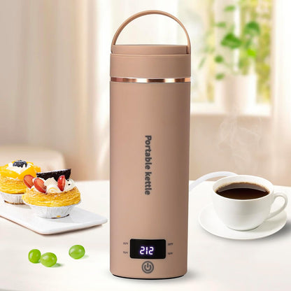 Touxila Portable Electric Kettle for Travel 120V, 13.5oz, 4 Temp Settings | 304 Stainless Steel Lining,Fast Boiling Water,Auto Shut-Off,Boil Dry Protection,Small Kettle for Office & Hotel(Beige, 400ML)