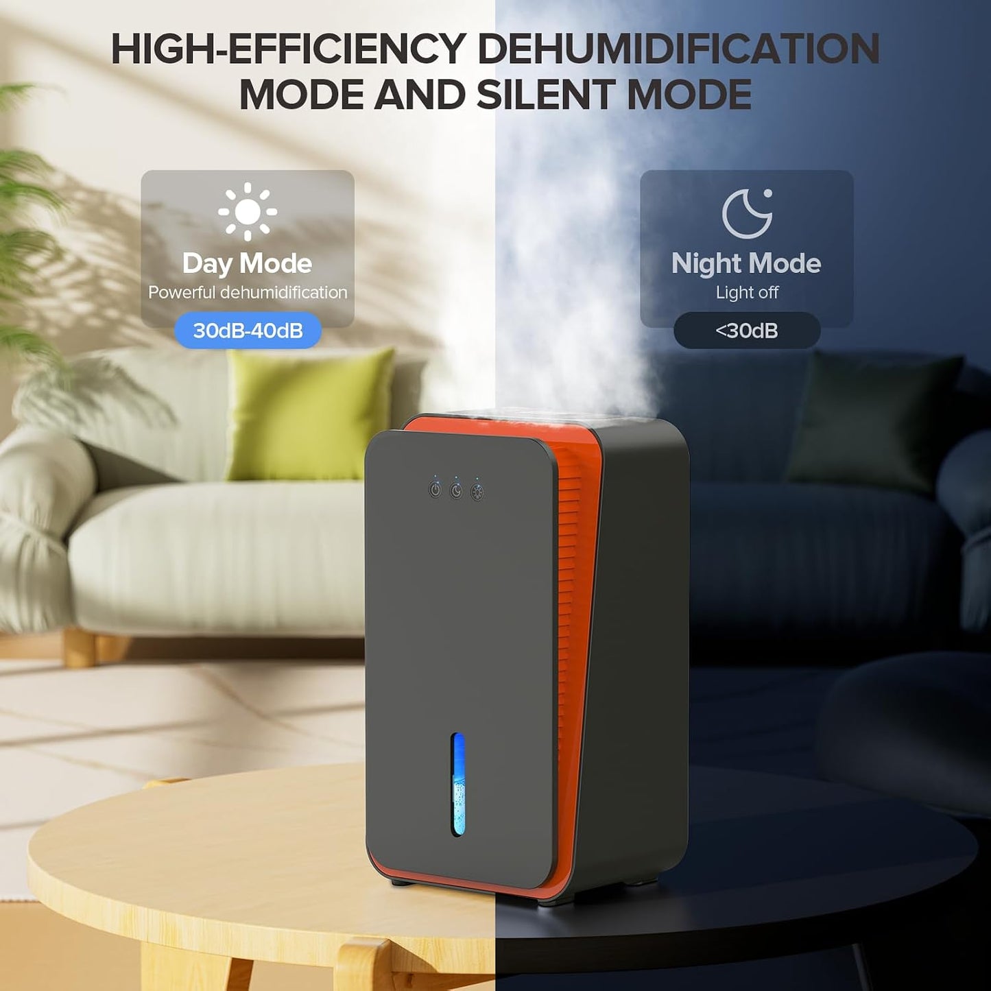 1000 sq.ft Dehumidifier for Home, Dehumidifiers for Basement, Bathroom, Bedroom with Auto Shut Off and Drain Hose, Built-in Aromatherapy Diffuser, 7 Colors LED Light, Quiet Sleep Mode(CS08-Cream)