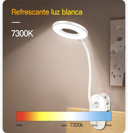 Clip on Reading Lamp, Battery Powered with 3 Brightness Levels, USB Rechargeable