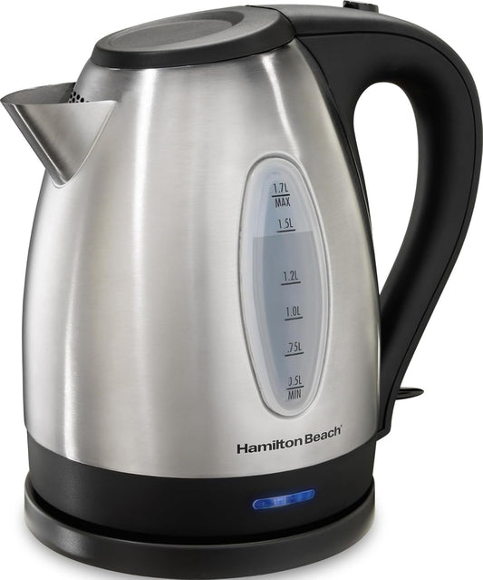 Hamilton Beach 1.7 Liter Electric Tea Kettle, Water Boiler & Heater | Fast Boiling 1500 Watts | BPA Free | Cordless Serving | Auto-Shutoff & Boil-Dry Protection | Stainless Steel | 40880G
