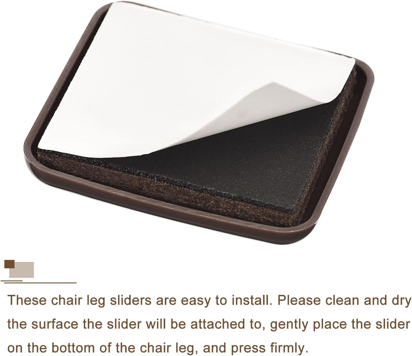 uxcell Furniture Sliders, 8Pcs 2" - Plastic Self-Adhesive Square Sliding Pads, Chair Glides for Carpeted Tile Vinyl Hardwood Floors (Brown)