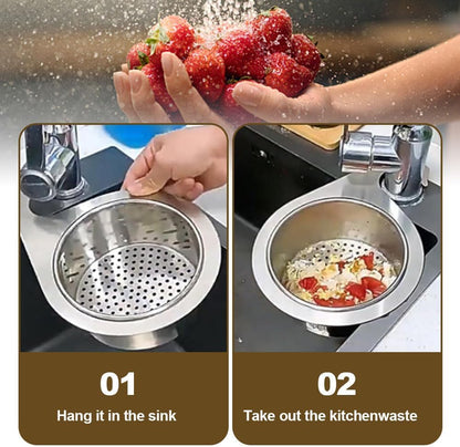 Drain Basket for Kitchen Sink, Stainless Steel Swan Sink Strainer Basket, Multifunction Hanging Sink Strainer Colander Drain Basket Quick Drain Kitchen Tools for Hanging Filter Basket Food Waste (1)