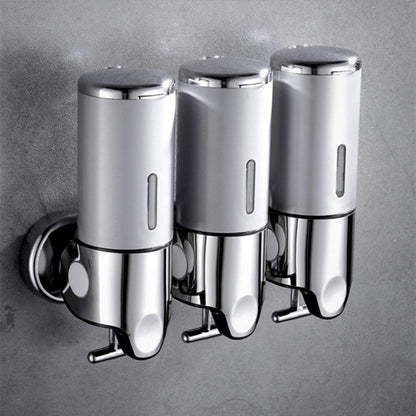 3 in 1 Chamber Wall Mounted Shampoo and Conditioner Dispenser (Silver) | No Drill Shower Soap Dispenser for Bathroom & Hotel Leak-Proof Pumps, Easy Installation and Large Capacity