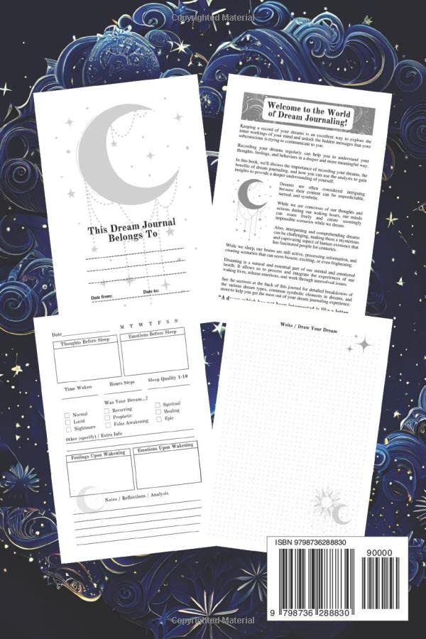 Dream Journal Notebook: Diary with Guided Prompts to Record and Track Your Dreams, Interpretations and Thoughts before Sleeping. Ideal Gift for Women, Girls, Men – Moon and Stars Theme