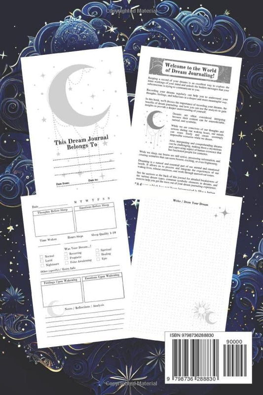 Dream Journal Notebook: Diary with Guided Prompts to Record and Track Your Dreams, Interpretations and Thoughts before Sleeping. Ideal Gift for Women, Girls, Men – Moon and Stars Theme