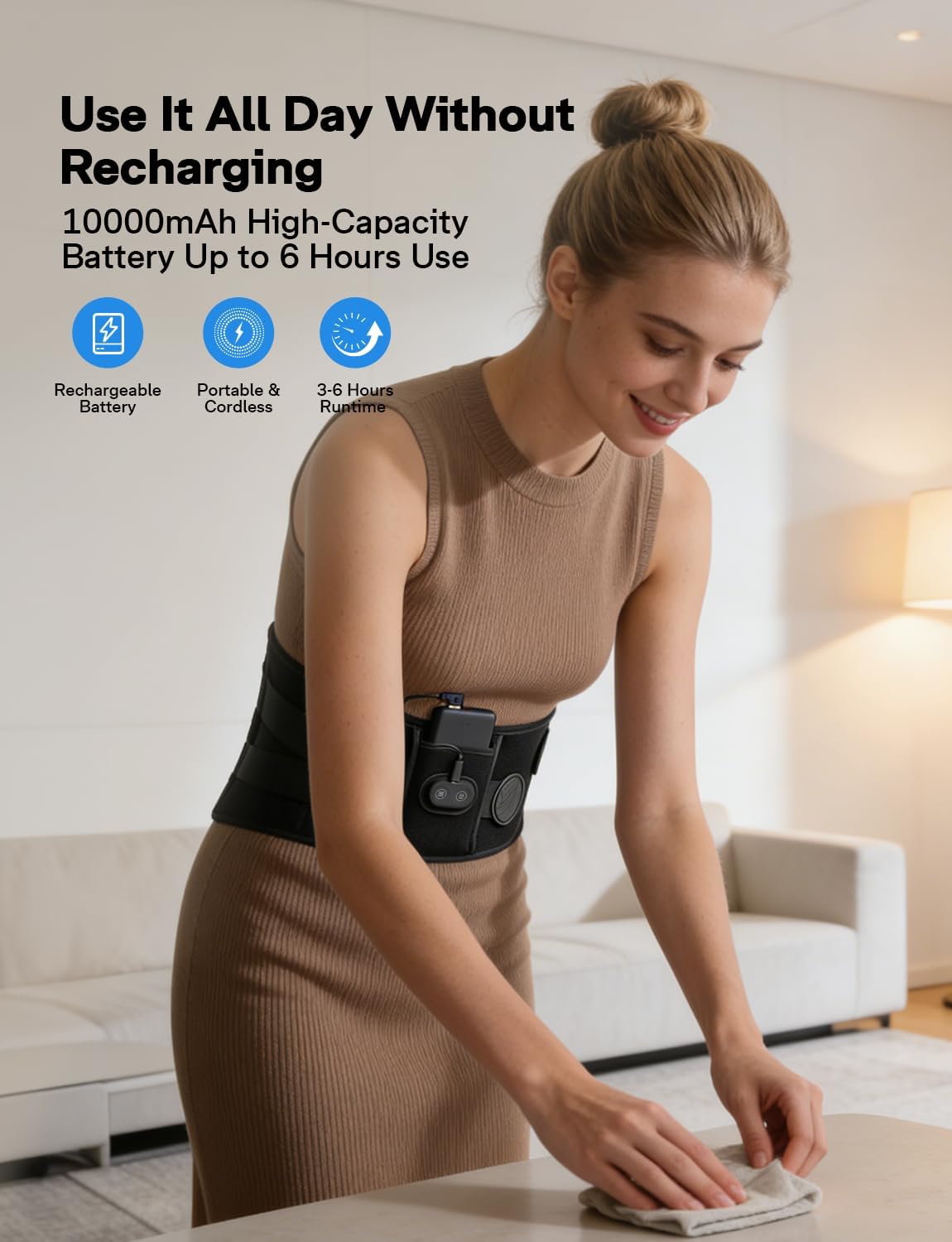 Cordless Heating Pad with Massager for Back Pain Relief, Gift for Women Men Mother Father, 47-60" Portable Lower Back Massager, Wearable Wireless Heating Pad for Cramps with 3 Heat&Timer, 5 Vibration