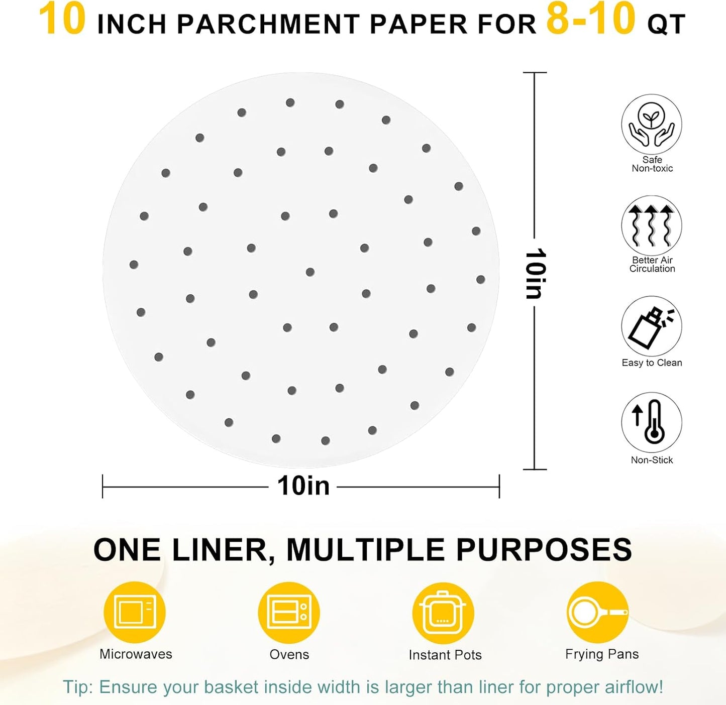 Air Fryer Parchment Paper Liners, 8 Inch 100 Pcs | Pre-Cut Non-Stick Unbleached Paper; Fits 3.5-6QT Air Fryers; Disposable And Durable; Microwave And Steaming Basket Safe