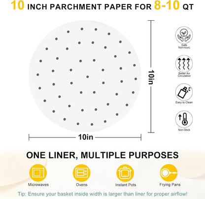 Air Fryer Parchment Paper Liners, 8 Inch 100 Pcs | Pre-Cut Non-Stick Unbleached Paper; Fits 3.5-6QT Air Fryers; Disposable And Durable; Microwave And Steaming Basket Safe