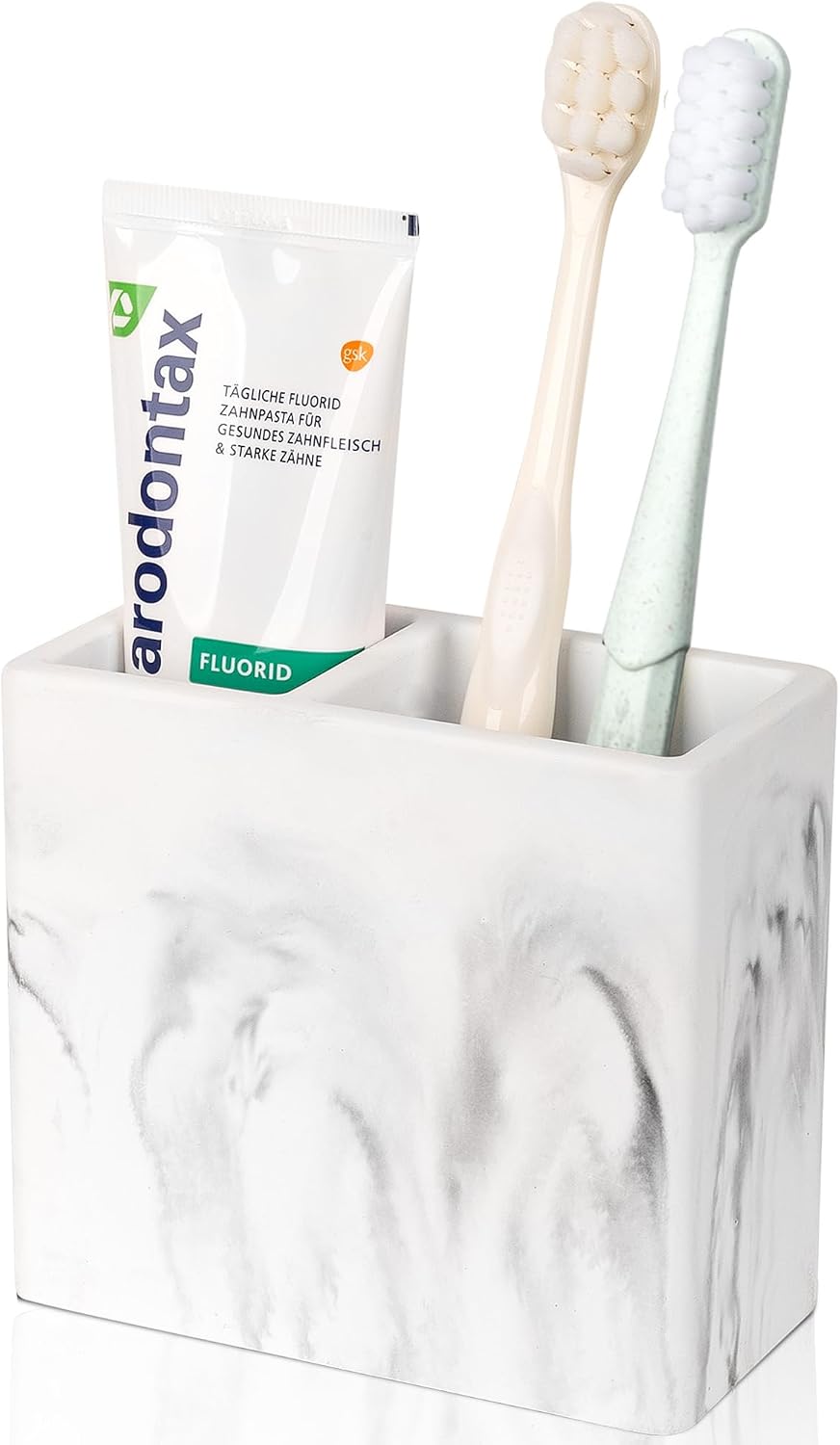 Diatomite Toothbrush Holder Toothpaste Organizer, Marble White | Quick Drying, Non-Slip, 2 Slots Kids Electric Tooth Brush Holder for Bathroom, for Countertop, Shower, Vanity