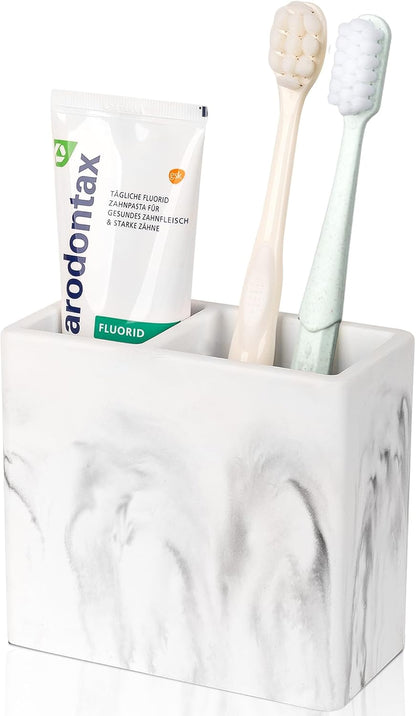 Diatomite Toothbrush Holder Toothpaste Organizer, Marble White | Quick Drying, Non-Slip, 2 Slots Kids Electric Tooth Brush Holder for Bathroom, for Countertop, Shower, Vanity