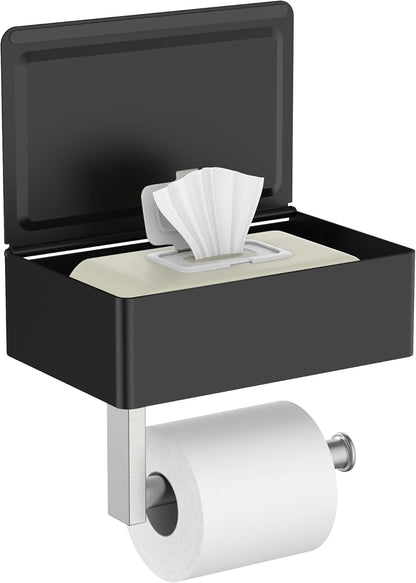 FORIOUS Toilet Paper Holder with Shelf, Wall-Mounted Modern Wipes Dispenser | Brushed Nickel | Toilet Paper Holder with Storage for Bathroom | Fits Wipes, Sanitary Napkin, Tampon | 8.0"x5.3" Large Shelf