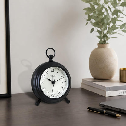 5.4" Jensen Pocket Watch Analog Alarm Clock,Morning Silver | Silent Non Ticking,Durable Metal,Loud Desk & Shelf Alarm Clocks for Bedroom,Home Office, Mantel & Living Room