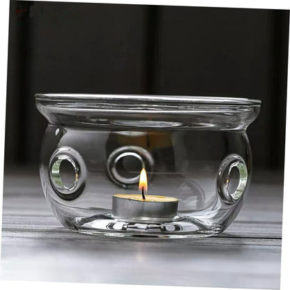 PRETYZOOM Glass Teapot Warmer Base Elegant High Borosilicate Glass Candle Holder for Tea Lovers Compact Design for Home Office Hotels and Tea Houses