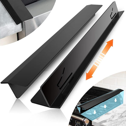 2PCS Kitchen Stove Counter Gap Covers Stainless Steel (13.8"-27.5" Black) | Cooktop Trim Kit, Stove Gap Guards, Oven Gap Filler, Easy to Clean, Heat Resistant & Effectively Protect Stove Gap Filler