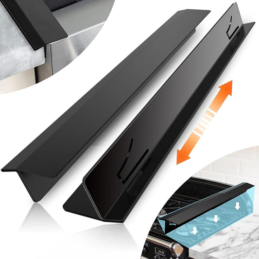 2PCS Kitchen Stove Counter Gap Covers Stainless Steel (13.8"-27.5" Black)