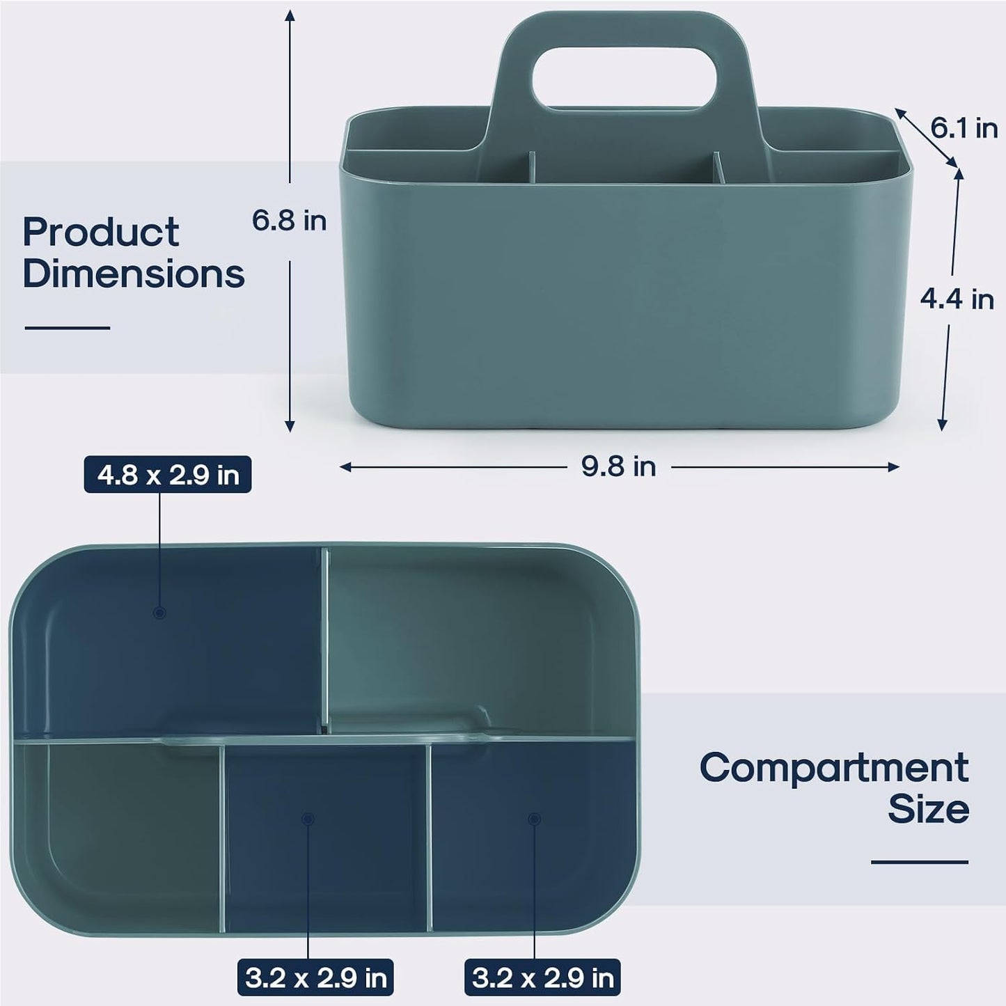 Multiuse Caddy Organizer with Handle, Portable Divided Plastic Tote Bin - Art Craft, Stationary Pen Marker Crayons, Makeup Hair Supplies Storage - Bathroom, Classroom, Dorm, Office, Desk Holder - Grey