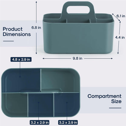Multiuse Caddy Organizer with Handle, Portable Divided Plastic Tote Bin - Art Craft, Stationary Pen Marker Crayons, Makeup Hair Supplies Storage - Bathroom, Classroom, Dorm, Office, Desk Holder - Grey