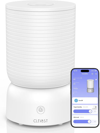 CLEVAST Humidifiers for Bedroom - Smart 1 Gal Cool Mist Top Fill Humidifier with Essential Oil Diffuser, Quiet Operation for Baby Nursery, Home, Office, Room