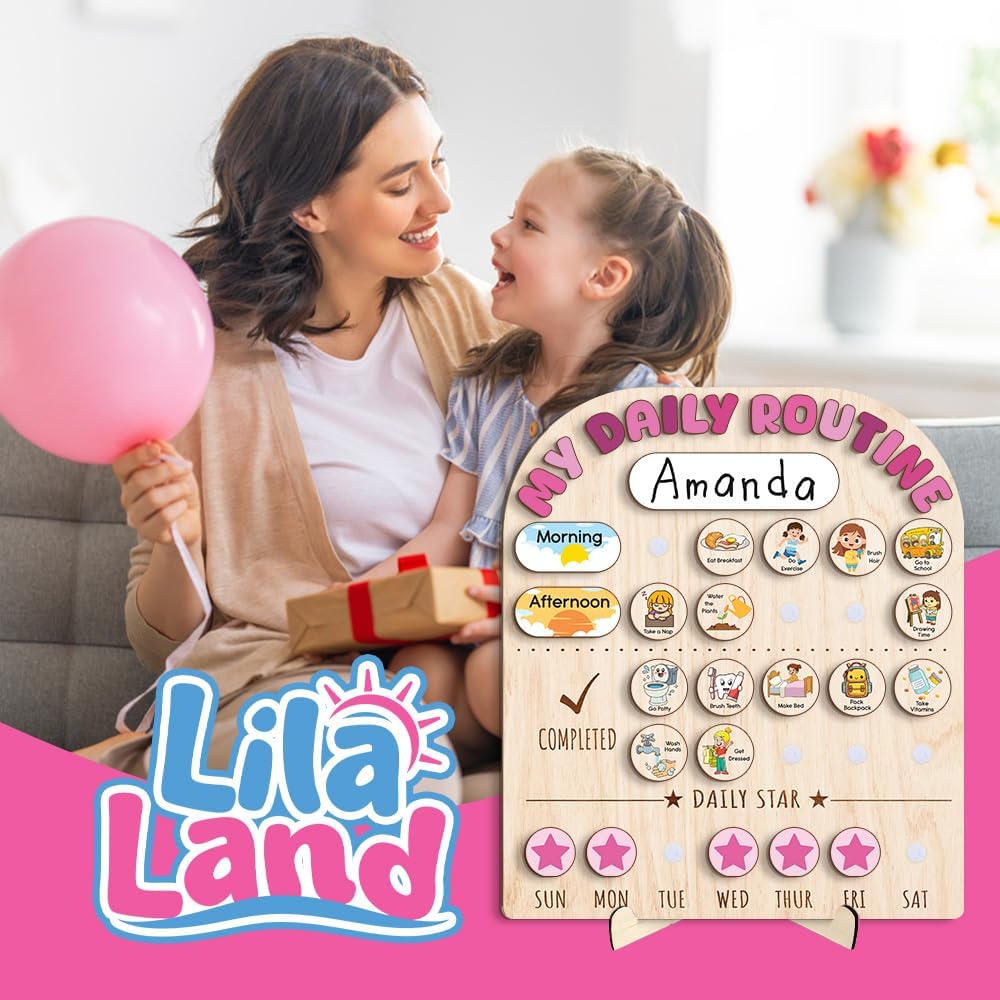 Wooden Daily Routine for Kids, Chore Chart for Toddler, Daily Responsibilities for Kids, Visual Schedule, Morning Bedtime Routine for Girls
