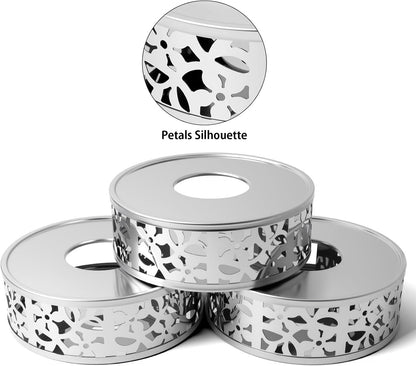 Tea Warmer Petals Silhouette, 3 Pack | Stainless Steel Teapot Warmer, With Tealight Holder