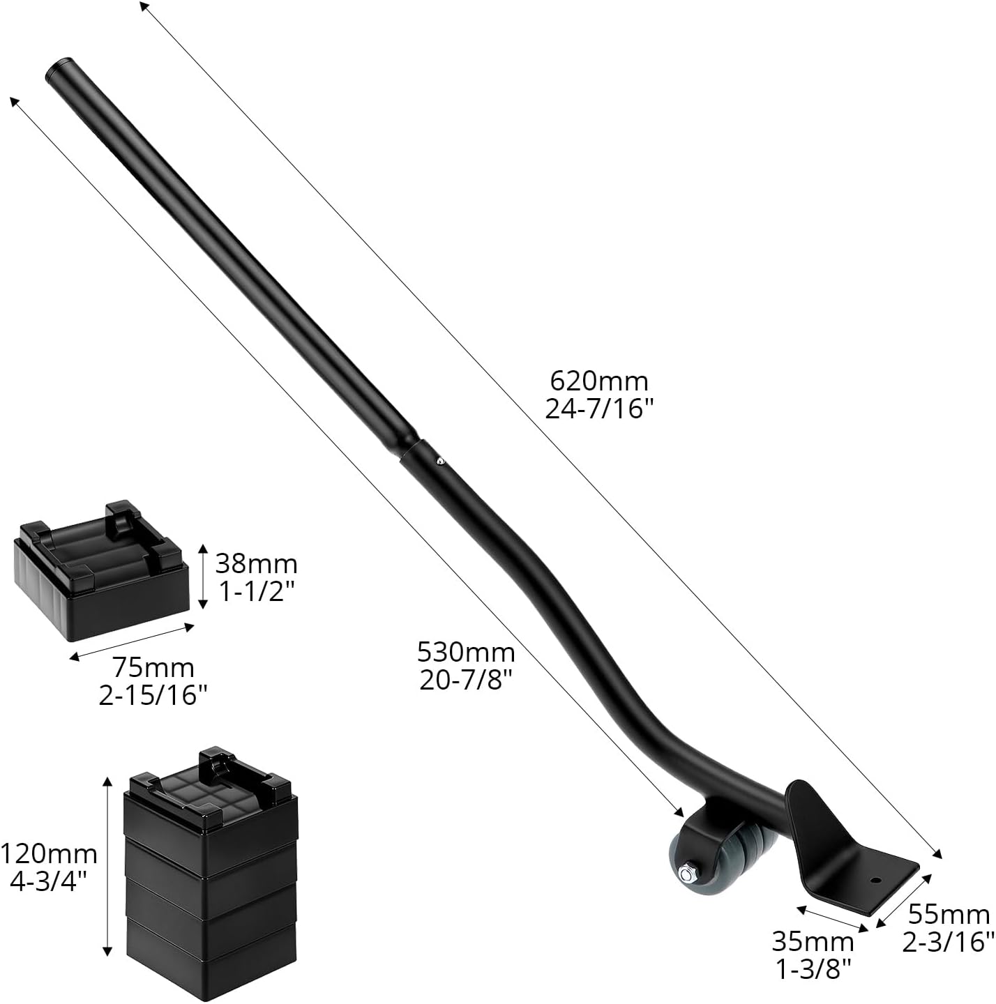 QWORK Furniture Lifter Tool, Appliance Furniture Metal Lifters for Heavy Furniture Movers Sliders Easily (1 Lifter & 4 Heightening Block)