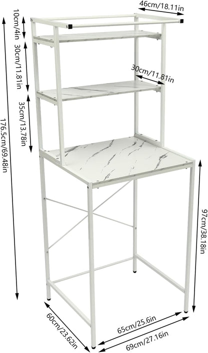 Over Washer and Dryer Storage Shelf Portable Organizer Rack Space Saver Standing Rack with Adjustable Feet for Bathroom Laundry Room (Black+Oak)