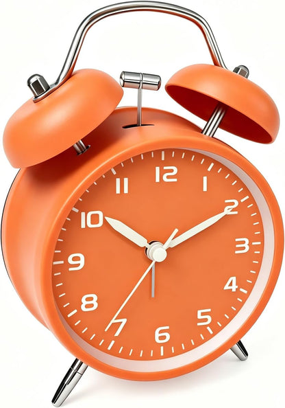 4.5" Metal Loud Alarm Clock for Heavy Sleepers Adults, Analog Battery Operated Alarm Clock with Bells Glow in Dark Numbers, Silent Old School Bedside Desk Clock for Bedroom Office Kids, Black