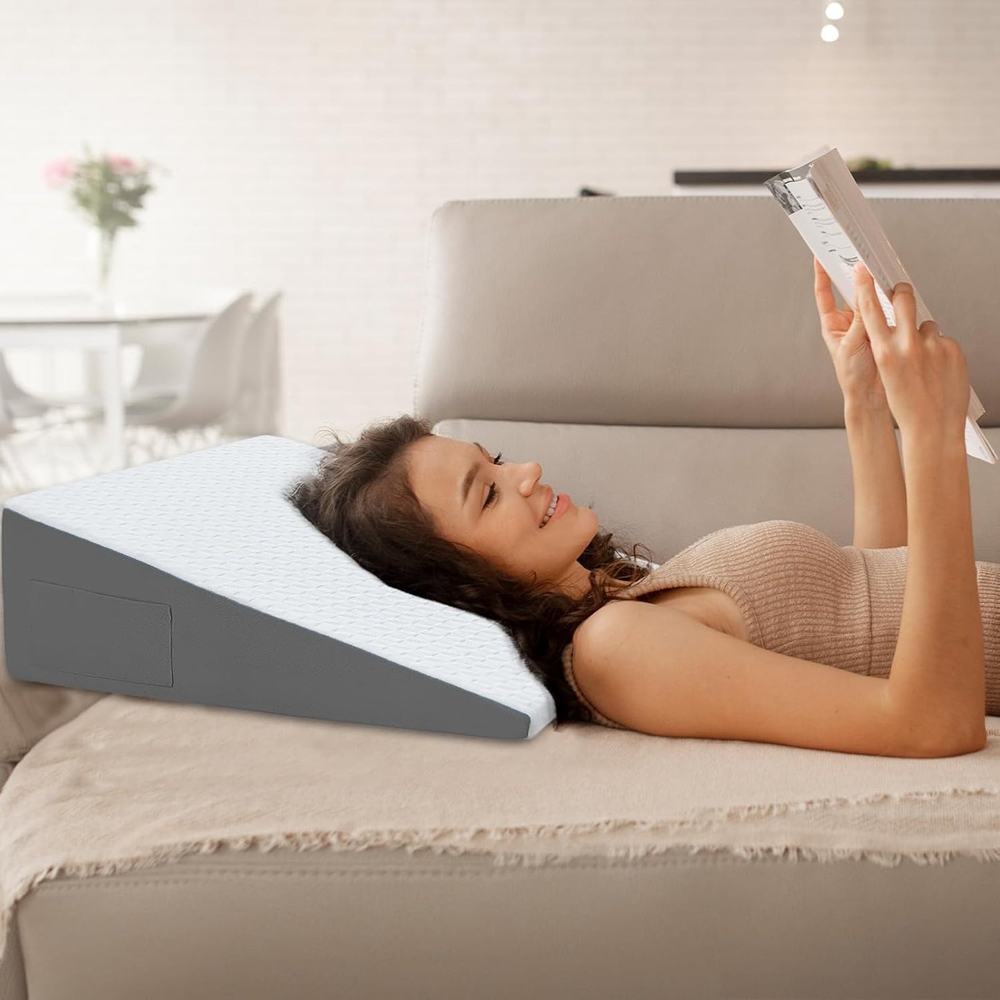 8" Leg Elevation Pillow, Memory Foam Wedge Pillow for Leg & Knee Support | Knee, Hip & Ankle Support. Elevates Legs For Comfortable Sleeping, Resting, And Recovery With A Supportive Wedge Shape.