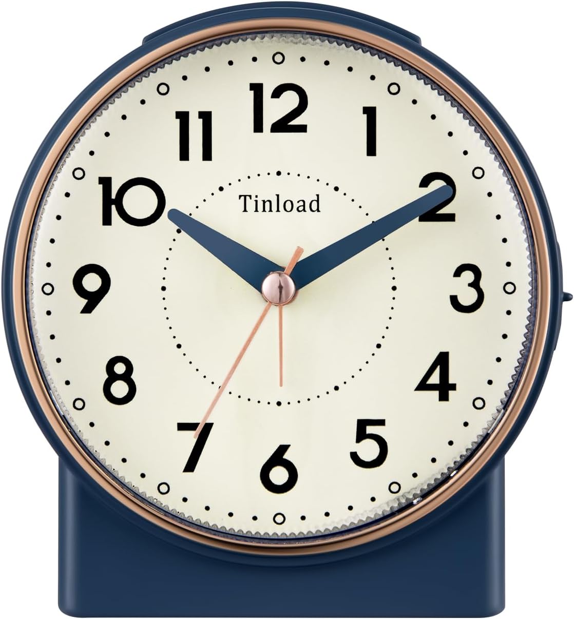 Tinload 4.3" No Ticking Analog Alarm Clock,Silent Readable for Seniors,Easy to Set,Gradual Rise Alarm,Big Numbers,On/Off Switch on Side,Gentle Wake,Snooze,Lighted on Demand,Battery Operated,Black