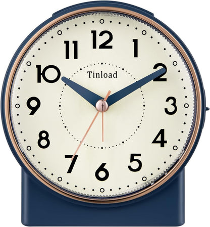 Tinload 4.3" No Ticking Analog Alarm Clock,Silent Readable for Seniors,Easy to Set,Gradual Rise Alarm,Big Numbers,On/Off Switch on Side,Gentle Wake,Snooze,Lighted on Demand,Battery Operated,Black