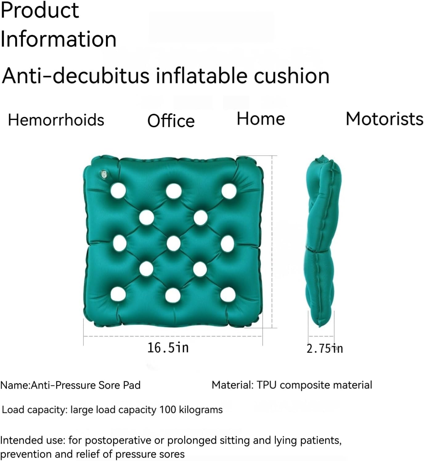 2-Pack Inflatable Waffle Cushion for Pressure Relief, Wheelchair Cushion for Pressure Redistribution, Portable Air Seat Cushions for Office Chair Car Seat, Breathable Seat Pad, Includes 1 Air Pumps