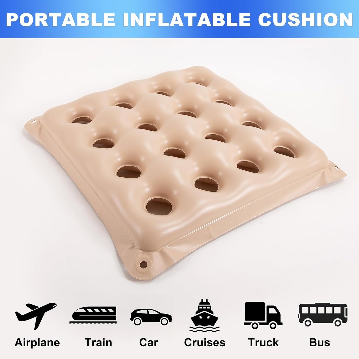 2-Pack Inflatable Waffle Cushion for Pressure Relief, Wheelchair Cushion for Pressure Redistribution, Portable Air Seat Cushions for Office Chair Car Seat, Breathable Seat Pad, Includes 1 Air Pumps