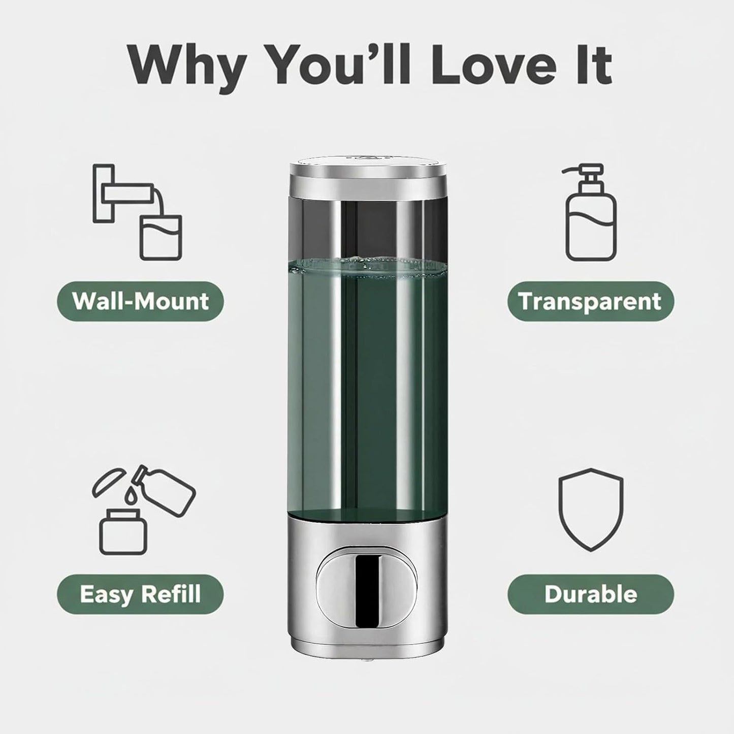 10oz/300ml Single Manual Wall Mounted Soap Dispenser, Black | Bathroom Shampoo and Conditioner Dispenser, Clear Plastic Refillable Liquid Lotion Pump Dispenser and Organizer