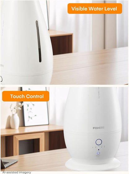 FOHERE Humidifiers for Bedroom Large Room, 5L Cool Mist Quiet Humidifier 48H Long Last for Indoor Plant, Baby, Home, Office with Humidity Sensor, Aroma Box, 3 Speed Settings, White
