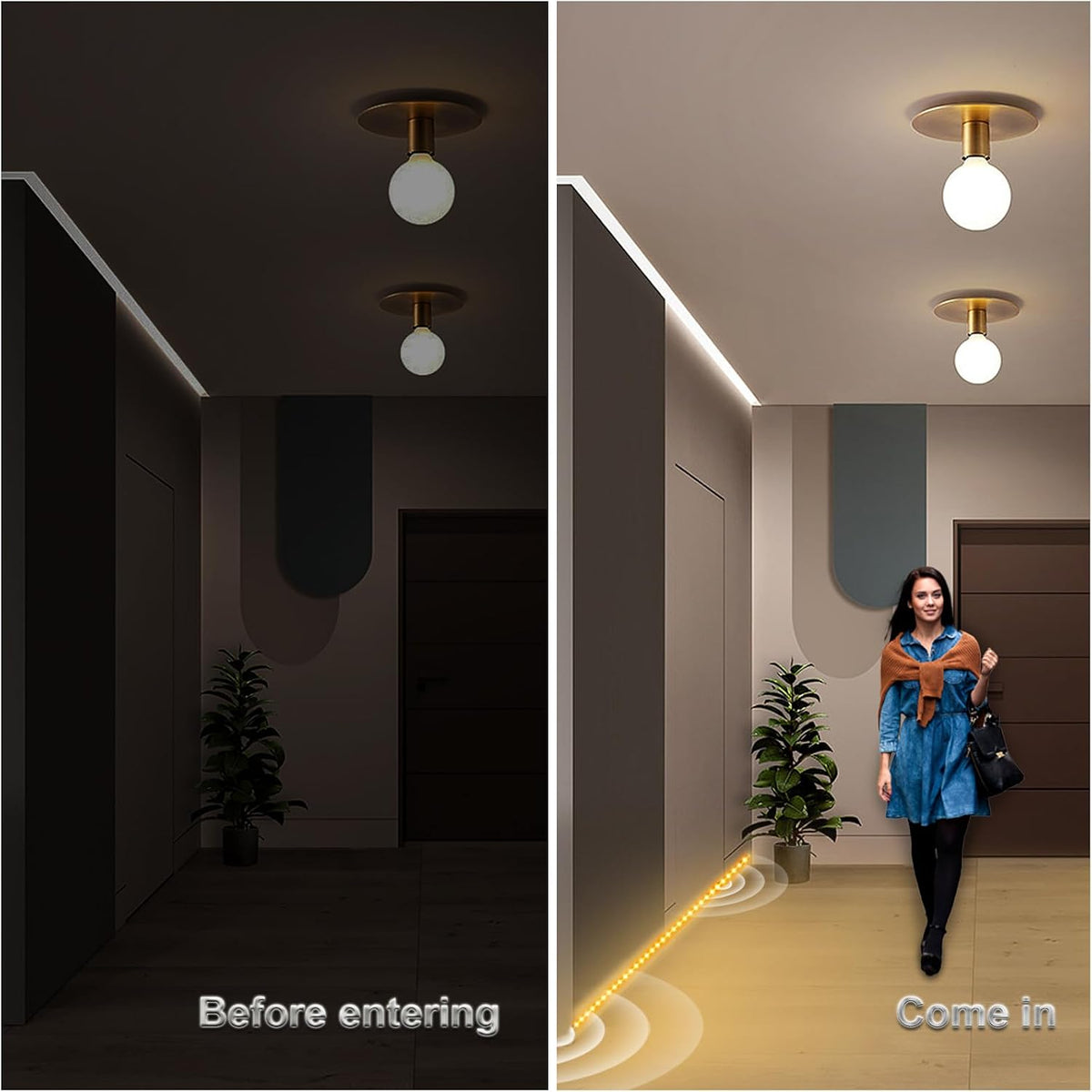 WOBANE Motion Sensor Stair Strip Lights,Rechargeable LED Closet Light,White