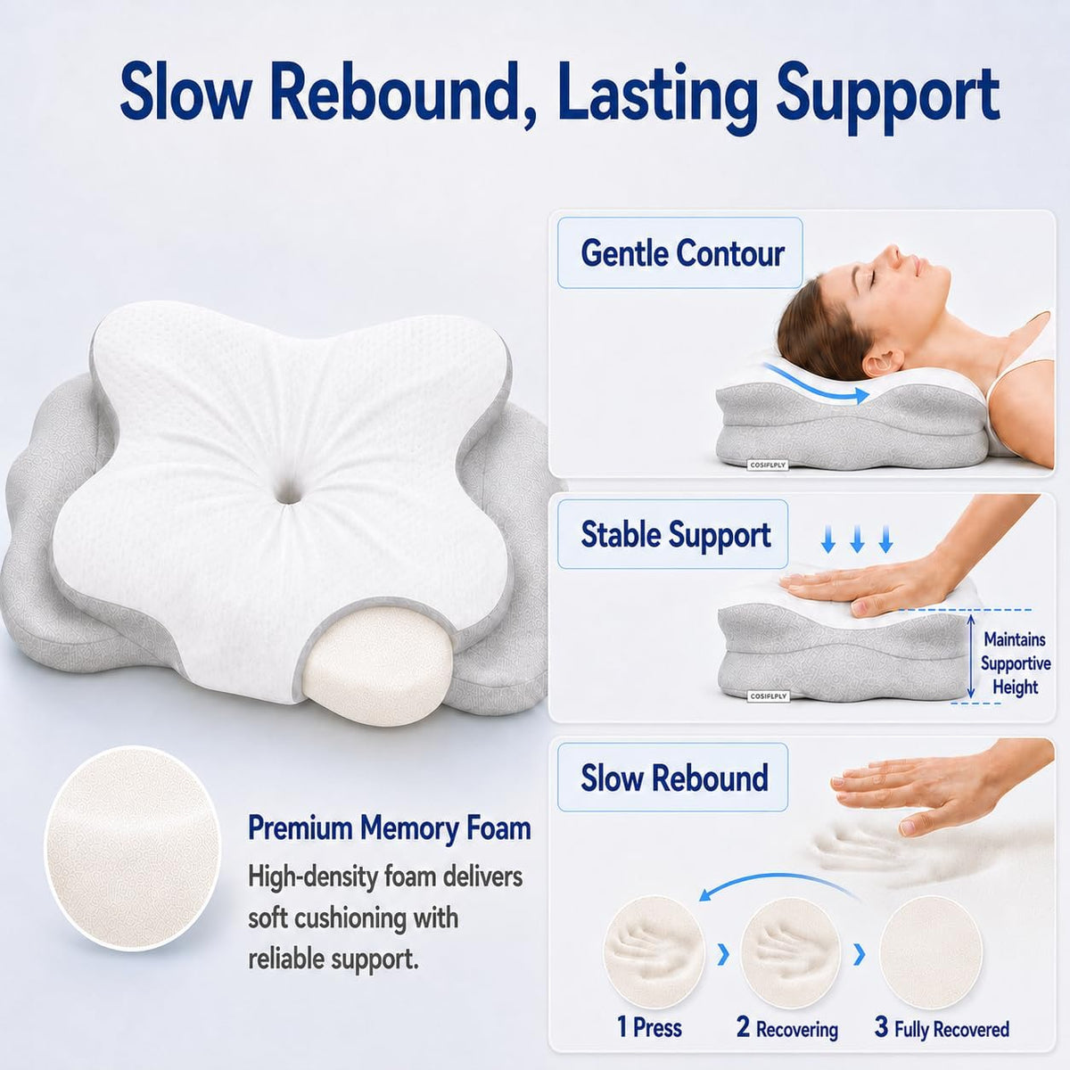 Cervical Neck Pillow for Pain Relief,Memory Foam Ergonomic Pillow