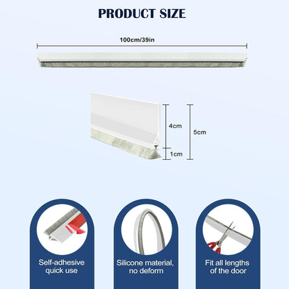 Door Sweep for Bottom of Door: Integrated Design with Brush | Self Adhesive Under Door Draft Stopper - Seal Dust Noise Hot or Cold Air Insulation - White 39"L 2" W