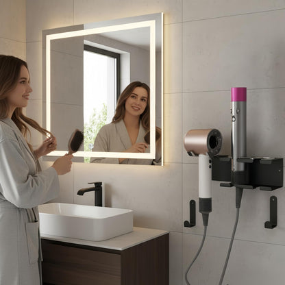 Hair Dryer Holder Wall Mounted, Stainless Steel Blow Dryer Holder for Bathroom, Hair Dryer and Straightener Holder Adhesive or Drilling, Hair Tool Organizer for Salon Barber Shops Banjekt