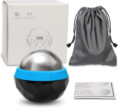 Coolrunner Cold Massage Roller Ball, Cryosphere Cold Massage Ball- Heat Therapy & Cold Therapy Relief with Cold Gel Core- Helps with Muscles Recovery and Inflammation for Shoulders, Neck (Black Blue) | Heat Therapy & Cold Therapy Relief, Helps with