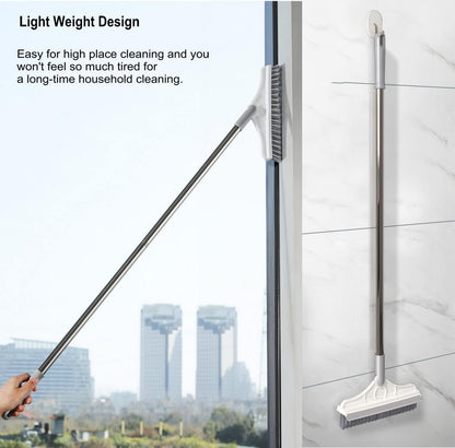 2 in 1 Cleaning Scrub Brush Grout Brush Scrapee 3 Poles 47.6'' Floor Scrub Brush with Long Handle V-Shape Stiff Bristle Brush Scrubber with Squeegee 120°Rotate Shower Scruber for Bathroom Glass