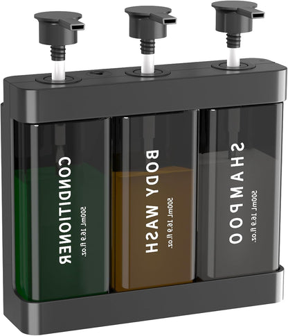 Shampoo and Conditioner Dispenser Shower Soap Dispenser 3 Chamber No Drill, 3 * 16.9 fl.oz Shampoo Dispenser for Shower Wall Mounted Shower Shampoo Dispenser 3 Chamber for Bathroom Hotel Black