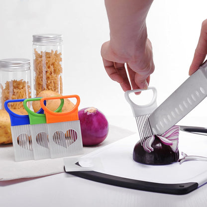 4 Pcs Onion Slicer, TACYKIBD Stainless Steel Onion Slice Holder and Tomato Slicer, Food Slice Assistant Onion Holder for Slicing Fruit Vegetable Lemon Meat Potato, Kitchen Cooking Tools Gadgets
