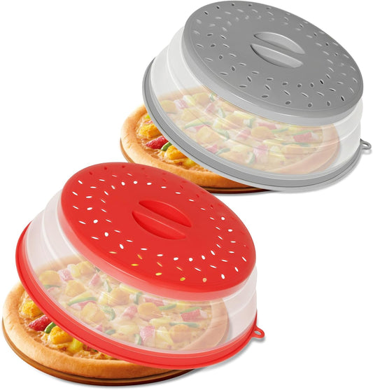 2 Pack Collapsible Microwave Splatter Cover, Red & Grey